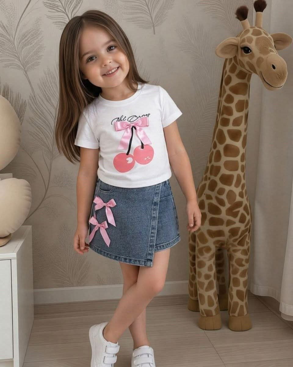 🍒🎀 طقم بناتي صيفي بتصميم الكرز – لمسة تركية تزيد أميرتك جمالًا! 🇹🇷❤️