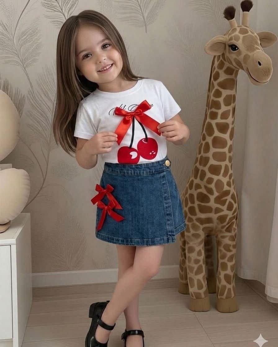 🍒🎀 طقم بناتي صيفي بتصميم الكرز – لمسة تركية تزيد أميرتك جمالًا! 🇹🇷❤️